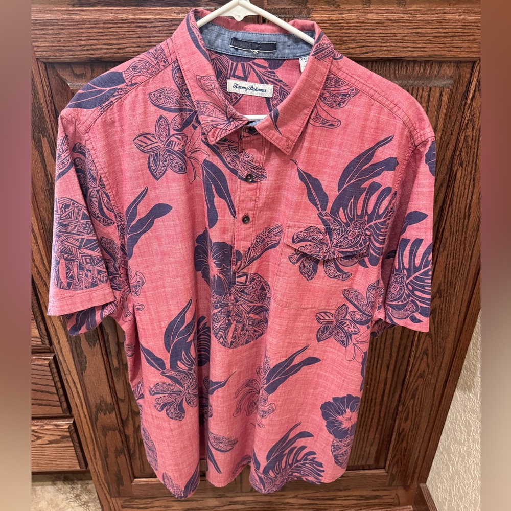 Tommy Bahama Coral and Navy Floral Men's Shirt